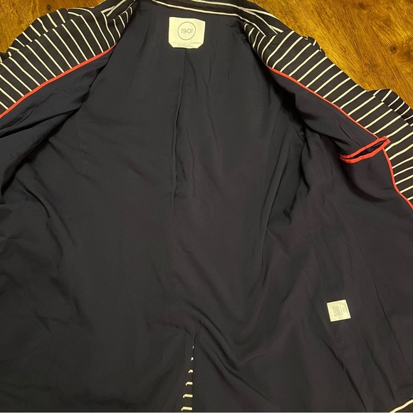 NWT 1901 Nordstrom Navy White Striped Blazer Size 8 Cotton Linen Preppy Workwear - Picture 6 of 12